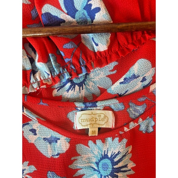 Mud Pie Thin Strap Red Blouse With Blue Floral Pattern Womens Medium - Picture 6 of 8